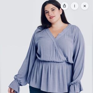 Ava & Viv Violet Faux Wrap Peplum Blouse 2X Flowy Lightweight Top